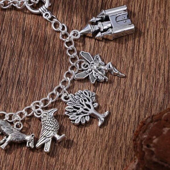 Fairytale, Cottagecore Fairycore Silver Tone Charm Bracelet, Engraved, Fairies, - Picture 3 of 3